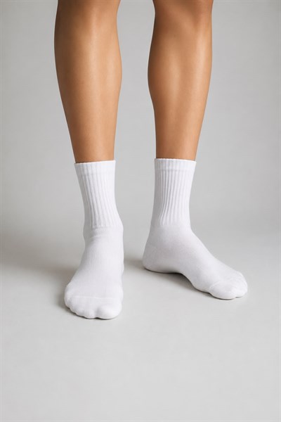 Unisex Pamuklu 4 Mevsim Dikişsiz Tenis Soket Boy Çorap – 12 Çift - Beyaz