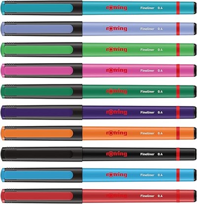 Rotring Fineliner, Keçe Uçlu Kalem, 10Lu Karışık Renk 0.4