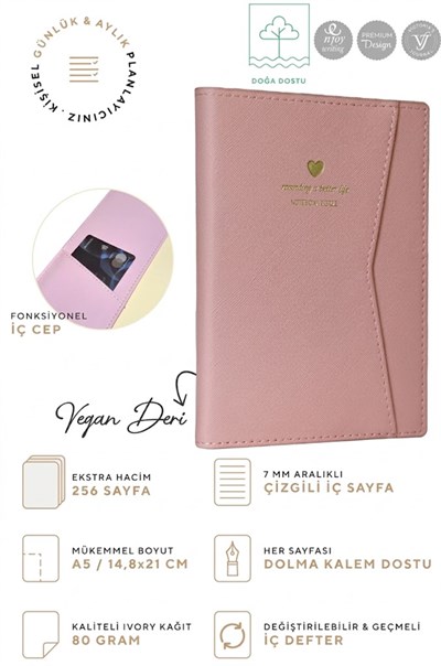 Victorias Journals Geçmeli Ve Cepli Defter A5 Ivory 80 Gr. 128 Yp. Pembe