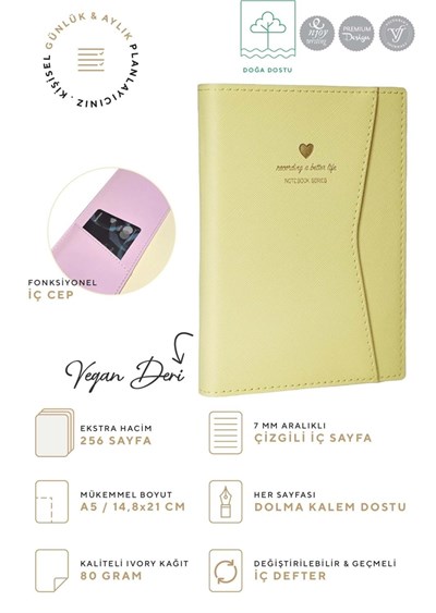 Victorias Journals Geçmeli Ve Cepli Defter A5 Ivory 80 Gr. 128 Yp. Sarı