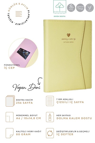 Victorias Journals Geçmeli Ve Cepli Defter A6 Ivory 80 Gr. 128 Yp. Sarı