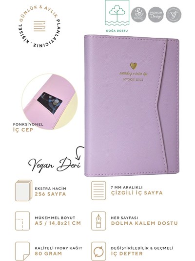 Victorias Journals Geçmeli Ve Cepli Defter A5 Ivory 80 Gr. 128 Yp. Lila
