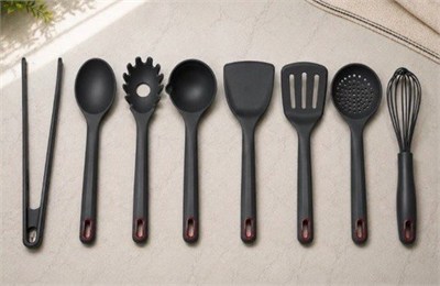 Aryıldız Silikon 8 Parça Kepçe Kevgir Spatula Çırpıcı Makarna Kaşık Seti Antrasit