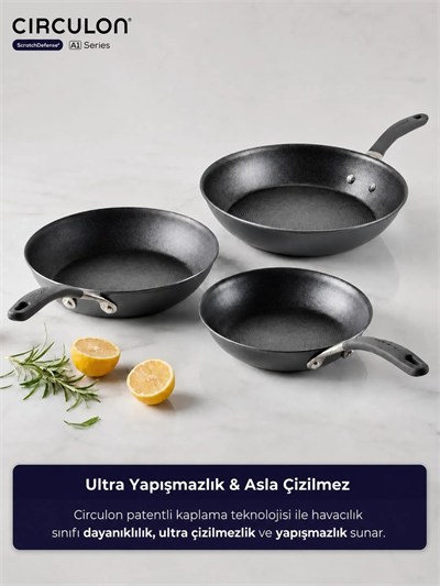 Circulon A1 Serisi ScratchDefense Çizilmez Yapışmaz 3'lü Kızartma Tava Seti - 22CM, 26CM, 28CM