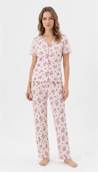 SUISY-Çiçek Desenli Uzun Pantolon Pijama Takımı SUISY COLLECTION