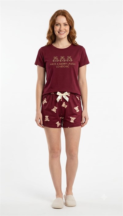 SUISY-Kurdele Detaylı Ayıcıklı Pijama Takımı SUISY COLLECTION