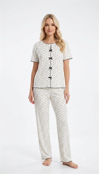 SUISY-Siyah Puantiyeli Kadın Pijama Takımı SUISY COLLECTION
