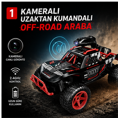 Kameralı Uzaktan Kumandalı Full Fonksiyon Şarjlı 2.4g Kameralı Off Road Araba