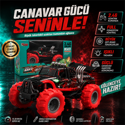 Uzaktan Kumandalı Şarjlı 2.4G Işıklı Off-Road Canavar Kamyon