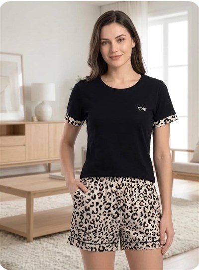 %100 COTTON KISA KOL CEPLİ  2'Lİ PİJAMA TAKIMI 