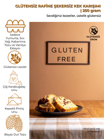 Glütensiz Rafine Şekersiz Kek Karışımı | 250 gr 