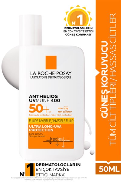 Anthelios Uvmune 400 Invisible Fluid Tüm Cilt Tipleri İçin Yüksek Koruma SPF50+ Yüz Güneş Kremi 50ML