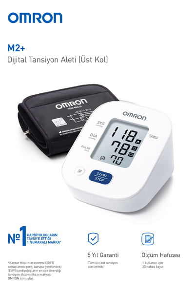 M2+ Geniş Manşetli Üst Koldan Pilli Dijital Tansiyon Aleti – 30 Ölçüm Hafızalı, 5 Yıl Garantili