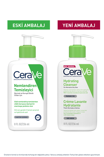Normal ve Kuruya Dönük Ciltler için Seramid & Hyalüronik Asit İçeren Nemlendiren Temizleyici 236ml