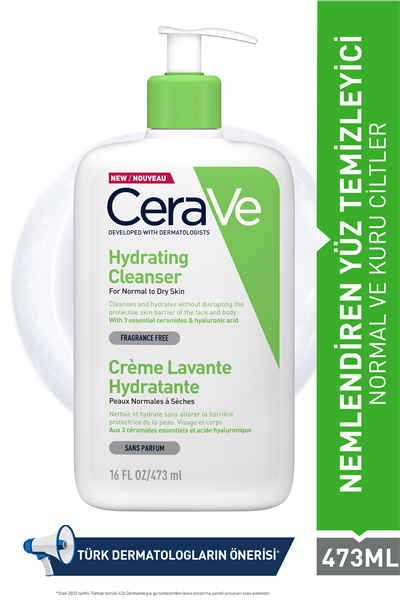 Normal ve Kuruya Dönük Ciltler için Seramid & Hyalüronik Asit İçeren Nemlendiren Temizleyici 473 ML