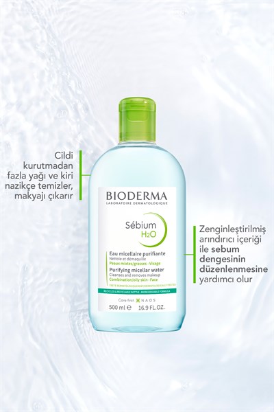 Sebium H2O 2li Avantajlı Set Karma, Yağlı Ciltler için Micellar Makyaj Temizleme Suyu 2x500 ml