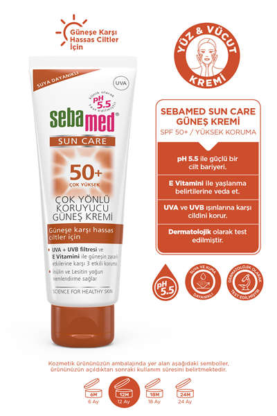 Sun Care SPF 50+ UVA / UVB Filtresi ve E Vitamini Üçlü Yüksek Koruma Çok Yönlü Güneş Kremi 75 ml