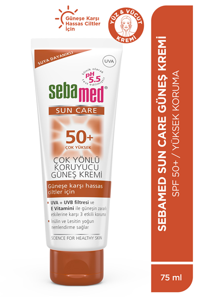 Sun Care SPF 50+ UVA / UVB Filtresi ve E Vitamini Üçlü Yüksek Koruma Çok Yönlü Güneş Kremi 75 ml