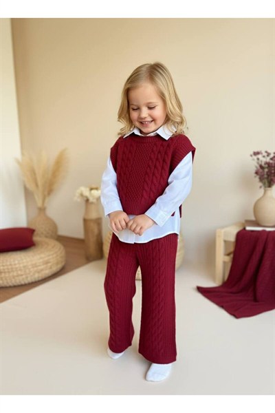 Neo Kids Kız Çocuk Bordo 3’lü Triko Takım