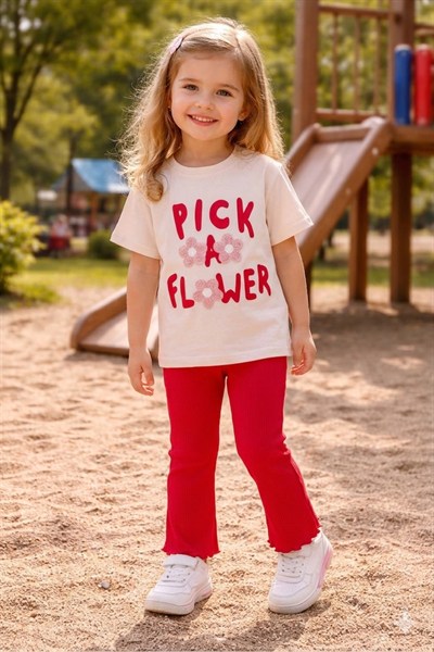 Pick a flower Baskılı çicekleri nakış islemeli taytlı takım