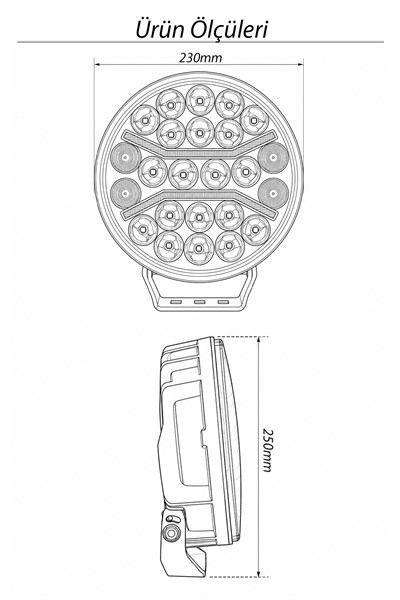 100W 9 İnç Oval Tır Off Road Çakar Modlu Angel Aydınlatma Ledi Çalışma Lambası Demir Döküm Siyah Renk