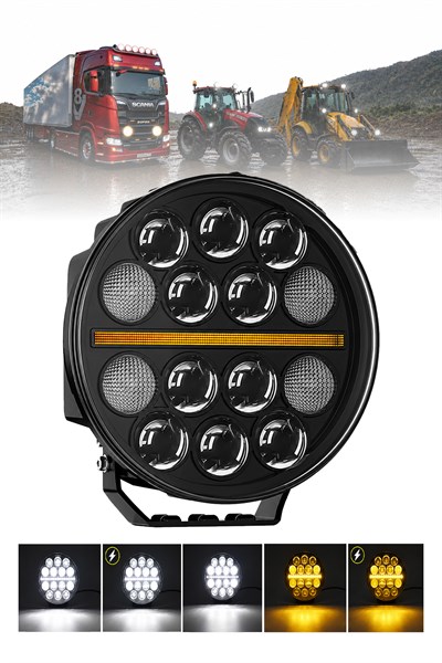 100W 9 İnç TIR Super LED Çakarlı Angelli Mercekli Aydınlatma Ledi 12V-24V Uyumlu Demir Döküm Siyah Renk