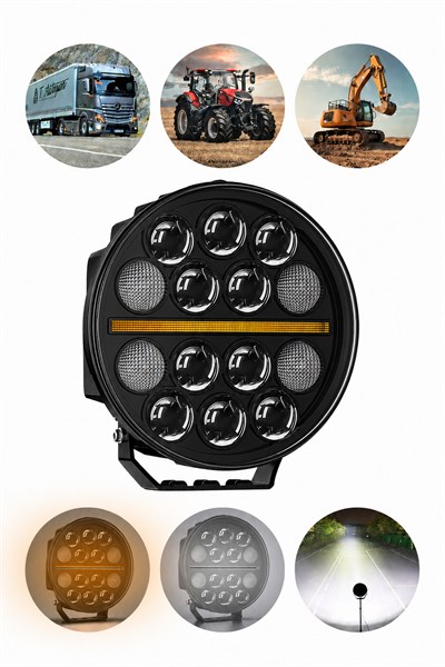 100W 9 İnç TIR Super LED Çakarlı Angelli Mercekli Aydınlatma Ledi 12V-24V Uyumlu Demir Döküm Siyah Renk