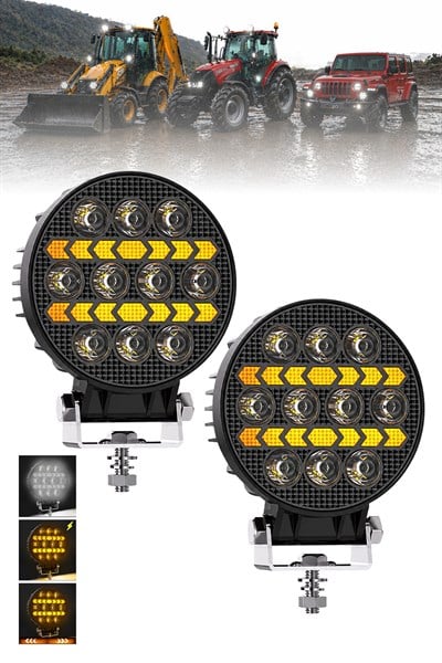 2 Adet 20W 10 LED Yuvarlak Off Road Sarı Çakar Modlu Aydınlatma Ledi Çalışma Lambası Demir Döküm Siyah Renk