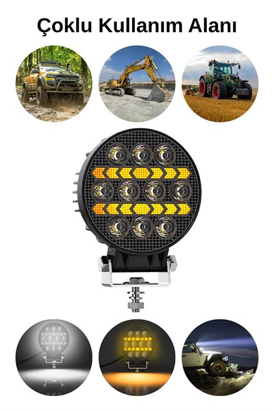 2 Adet 20W 10 LED Yuvarlak Off Road Sarı Çakar Modlu Aydınlatma Ledi Çalışma Lambası Demir Döküm Siyah Renk