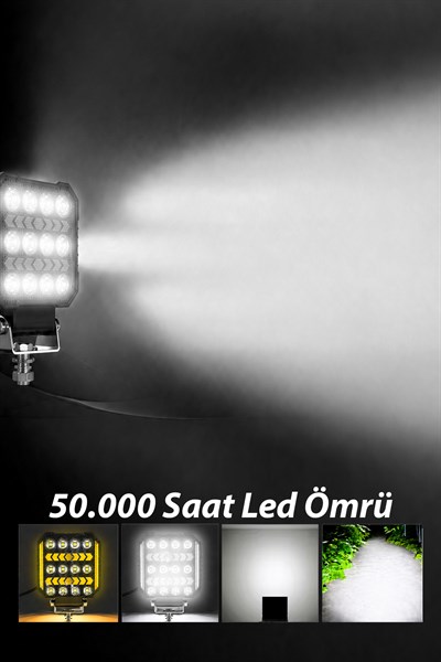 2 Adet 20W 12 LED Kare Off Road Sarı Çakar Modlu Aydınlatma Ledi Çalışma Lambası Demir Döküm Siyah Renk
