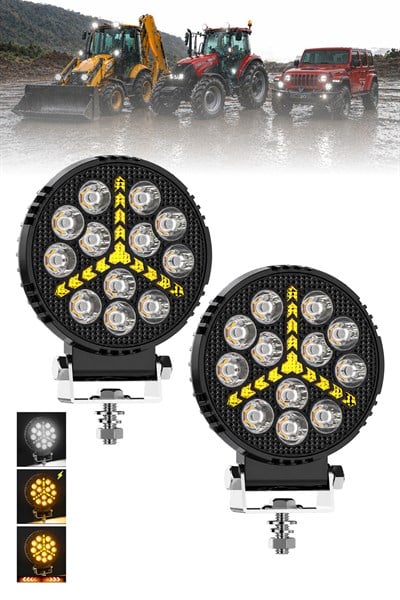 2 Adet 20W 12 LED Yuvarlak Y Desenli Off Road Çakar Modlu Aydınlatma Ledi Çalışma Lambası Demir Döküm Siyah Renk