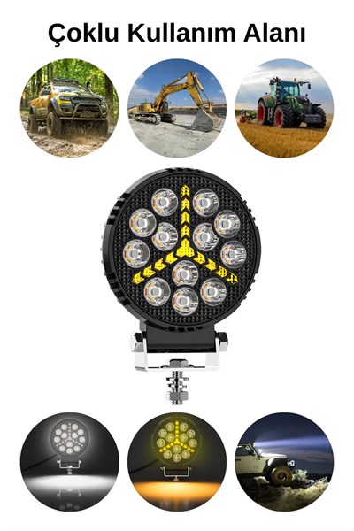 2 Adet 20W 12 LED Yuvarlak Y Desenli Off Road Çakar Modlu Aydınlatma Ledi Çalışma Lambası Demir Döküm Siyah Renk