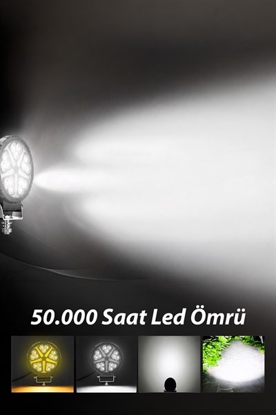 2 Adet 20W 15 LED Yuvarlak Off Road Sarı Çakar Modlu Aydınlatma Ledi Çalışma Lambası Demir Döküm Siyah Renk