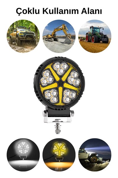 2 Adet 20W 15 LED Yuvarlak Off Road Sarı Çakar Modlu Aydınlatma Ledi Çalışma Lambası Demir Döküm Siyah Renk