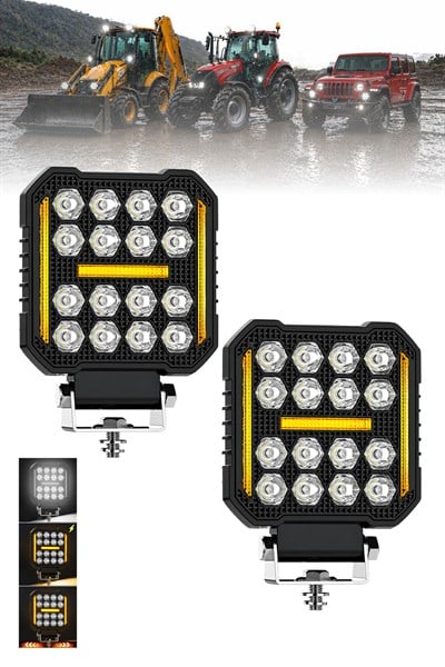 2 Adet 20W 16 LED Dikdörtgen Off Road Çakar Modlu Aydınlatma Ledi Çalışma Lambası Demir Döküm Siyah Renk