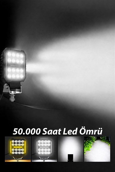 2 Adet 20W 16 LED Dikdörtgen Off Road Çakar Modlu Aydınlatma Ledi Çalışma Lambası Demir Döküm Siyah Renk