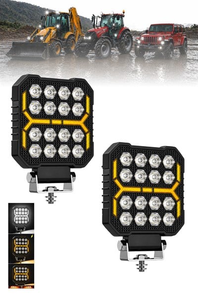 2 Adet 20W 16 LED Dikdörtgen Off Road Çakar Modlu Aydınlatma Ledi Çalışma Lambası Demir Döküm Siyah Renk