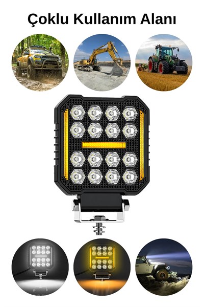2 Adet 20W 16 LED Dikdörtgen Off Road Çakar Modlu Aydınlatma Ledi Çalışma Lambası Demir Döküm Siyah Renk