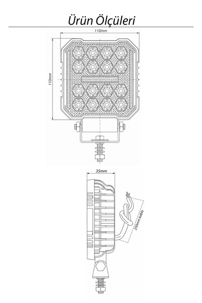 2 Adet 20W 16 LED Dikdörtgen Off Road Çakar Modlu Aydınlatma Ledi Çalışma Lambası Demir Döküm Siyah Renk