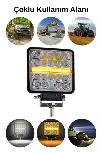 2 Adet 20W 19 LED Kare 11 Cm Off Road Çakar Modlu Aydınlatma Ledi Çalışma Lambası Demir Döküm Siyah Renk