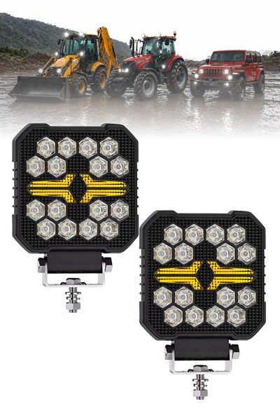 2 Adet 20W 18 Mercek LED Kare Off Road Beyaz Aydınlatma Sarı Çakar Modlu Çalışma Lambası 12V-24V Demir Döküm Siyah Renk