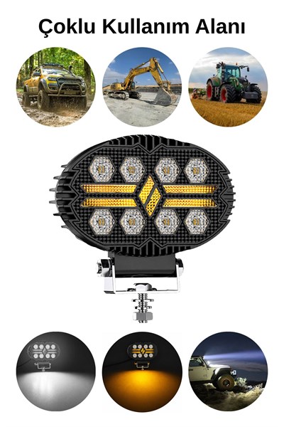2 Adet 20W 8 LED Oval Off Road Sarı Çakar Modlu Aydınlatma Ledi Çalışma Lambası Demir Döküm Siyah Renk