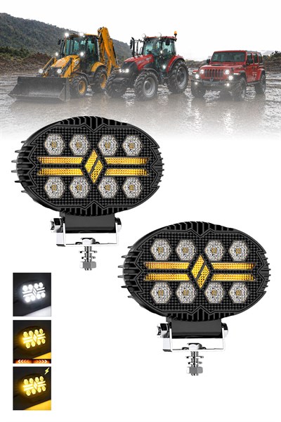 2 Adet 20W 8 LED Oval Off Road Sarı Çakar Modlu Aydınlatma Ledi Çalışma Lambası Demir Döküm Siyah Renk