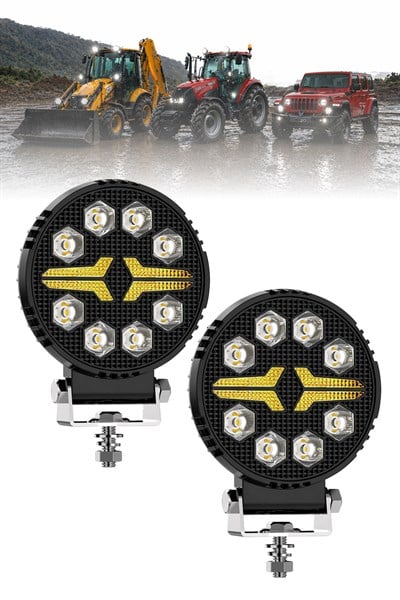 2 Adet 20W 8 Mercek LED Yuvarlak Off Road Beyaz Aydınlatma Sarı Çakar Modlu Çalışma Lambası 12V-24V Demir Döküm Siyah Renk