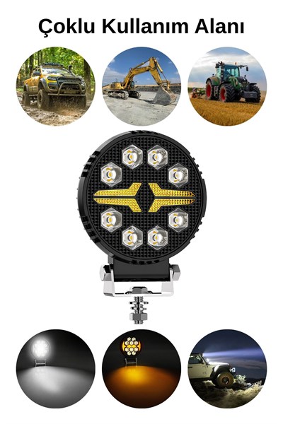 2 Adet 20W 8 Mercek LED Yuvarlak Off Road Beyaz Aydınlatma Sarı Çakar Modlu Çalışma Lambası 12V-24V Demir Döküm Siyah Renk