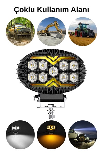 2 Adet 20W 9 LED Oval Off Road Çakar Modlu Aydınlatma Ledi Çalışma Lambası Demir Döküm Siyah Renk
