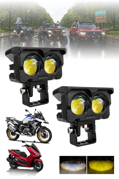 Motosiklet Led Sis Farı 2 ADET Çift Renk Beyaz-Sarı Işık 12V-24V Metal Gövde 20W Güçlü Işık Güvenli Sürüş İçin Led Lamba