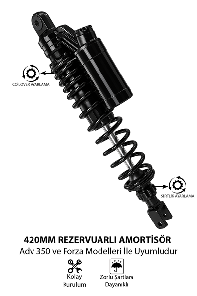 ADV 350 ve Forza Uyumlu 420 mm Ayarlanabilir Arka Amortisör Takımı Siyah