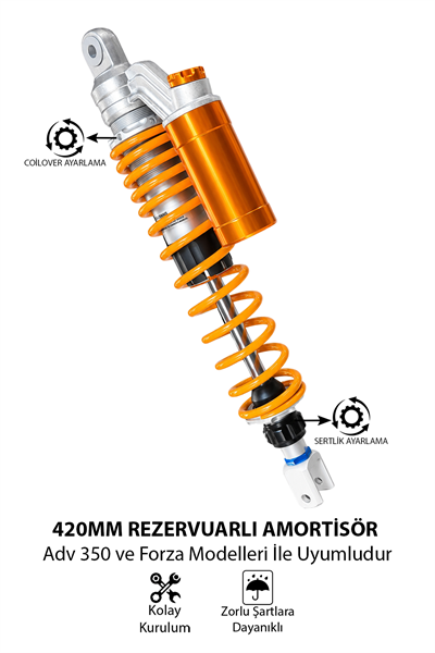 ADV 350 ve Forza Uyumlu 420 mm Ayarlanabilir Arka Amortisör Takımı Gold