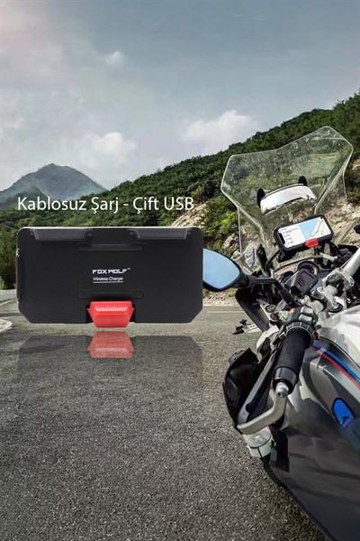 BMW GS Uyumlu Kablosuz Şarjlı Telefon Tutacağı Tüm Yıllar ABS Plastik Siyah Kırmızı Renk